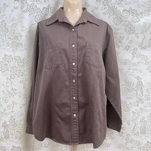 High Sierra Long Sleeve Shirt Normcore Brown Cotton Western Snap Button Pockets